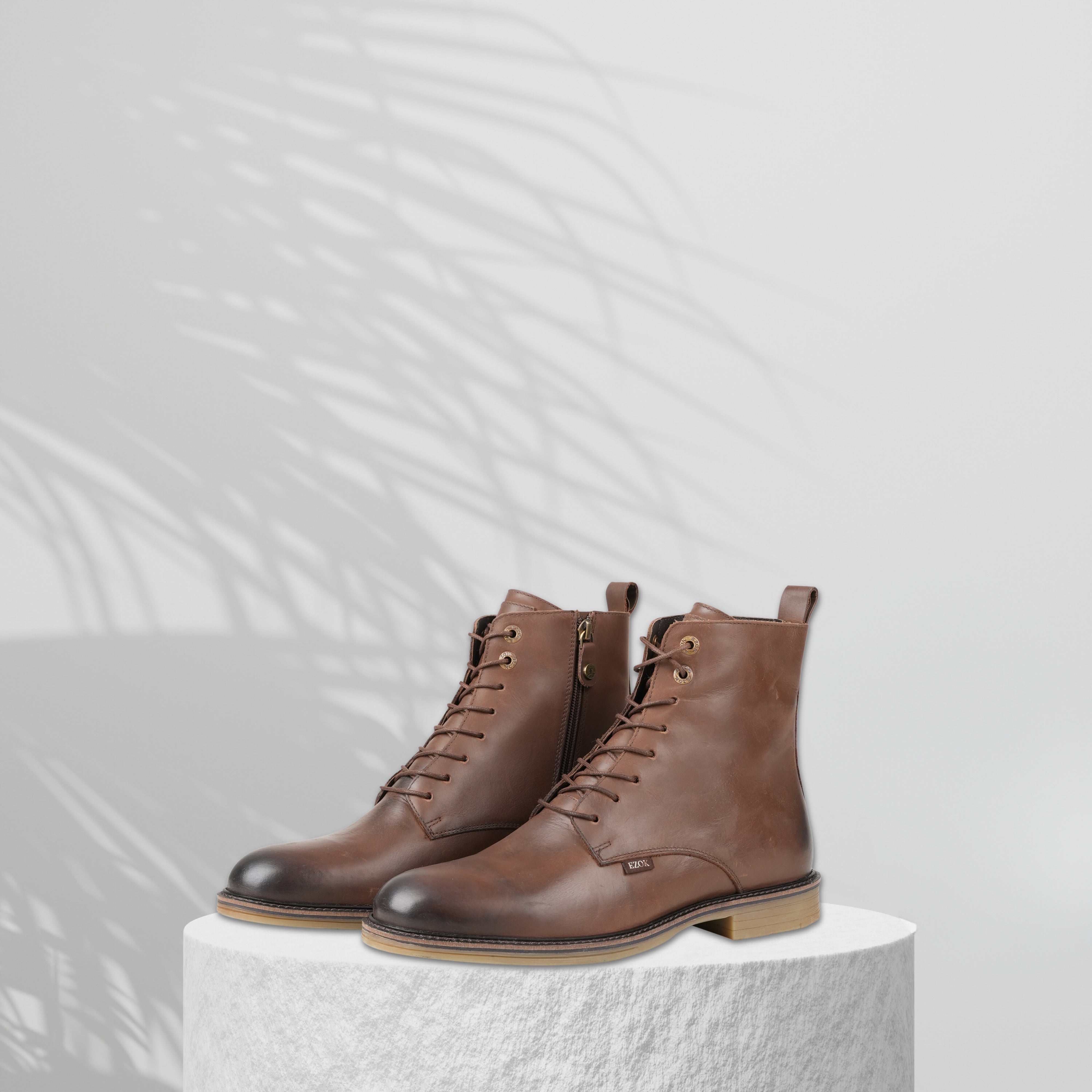 Ezok Leather ZIPPER ANKLE Brown Boots for Men